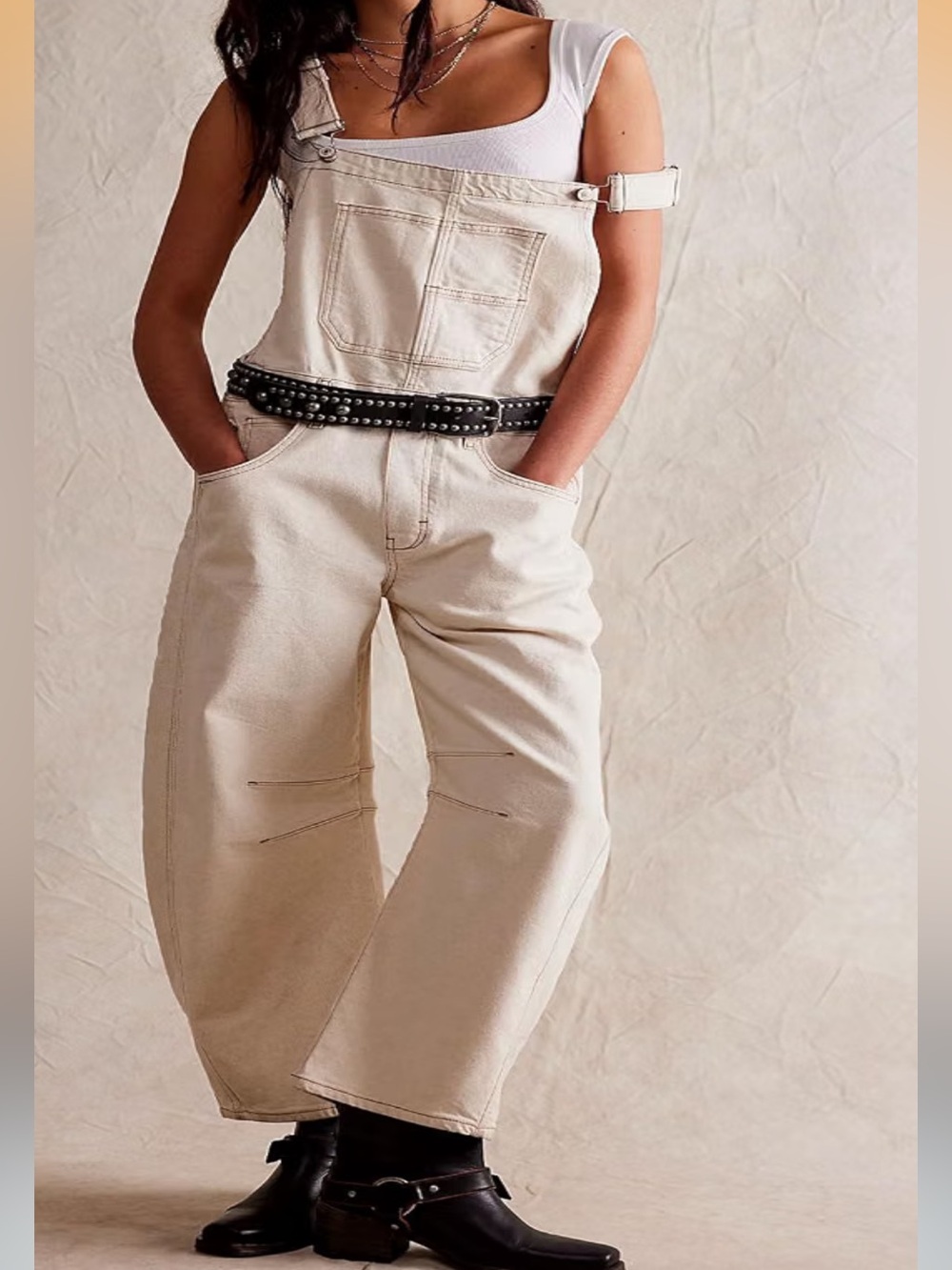 Cream Colored Denim Barrel Overalls - 100% Cotton- NWT - Size XS